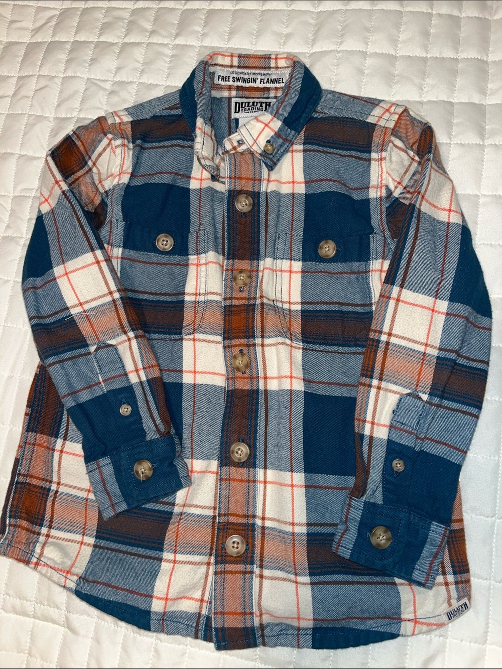 Duluth Trading Co Blue, Brown & Cream Plaid Button-Down Shirt